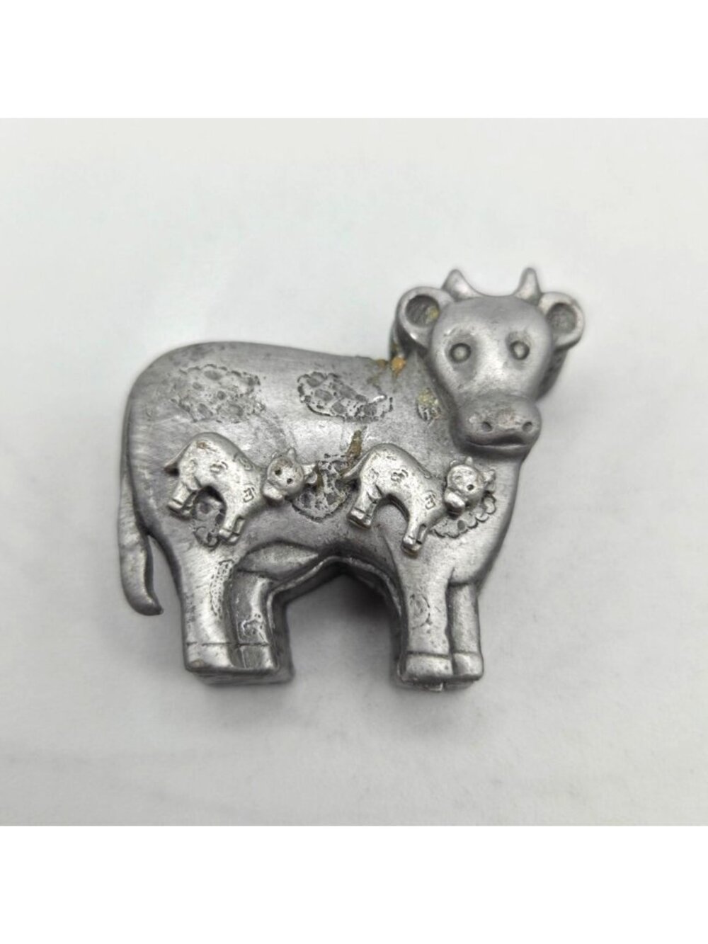 Vintage Torino Pewter Cow Trinket Box Pin Earrings Set Jewelry Keepsake Holder